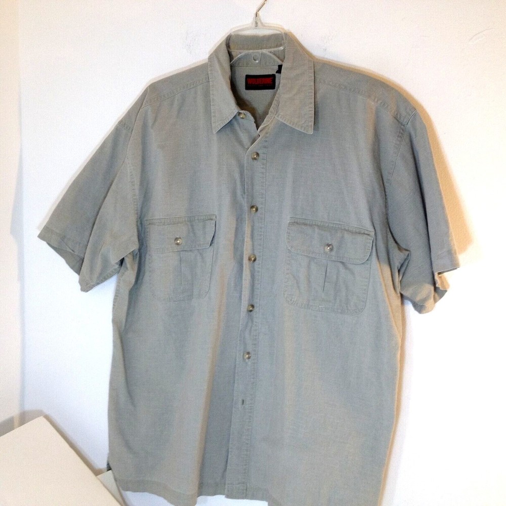 Wolverine Boots and Gear Camp Shirt Mens L Button Up Short Sleeve 2 Pockets